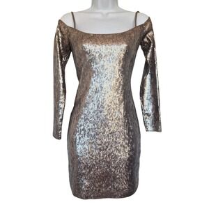 Express Gold Sequin Off Shoulder Bodycon Dress Size S Clubwear Indie Sleaze Glam